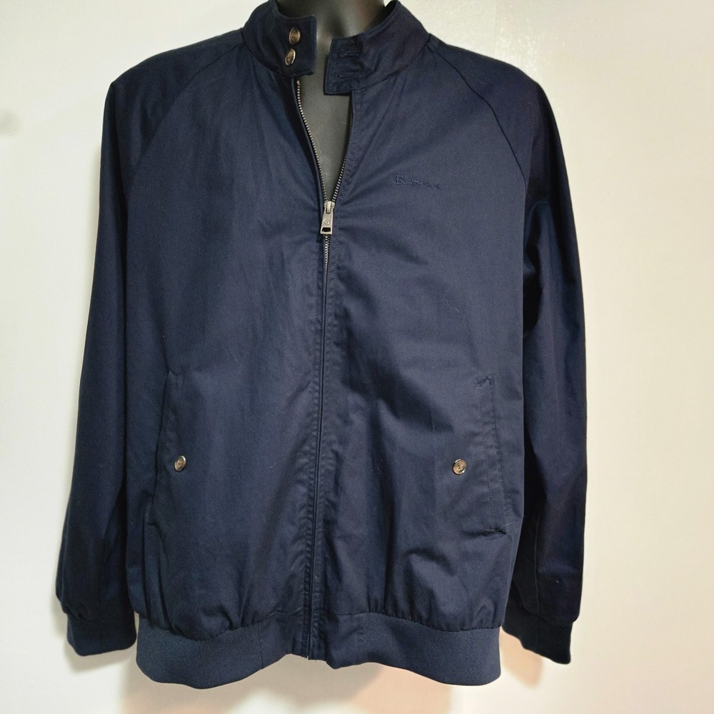 Ben Sherman Men's Size L 100% Cotton Navy Blue Windbreaker Zip Lined Jacket
